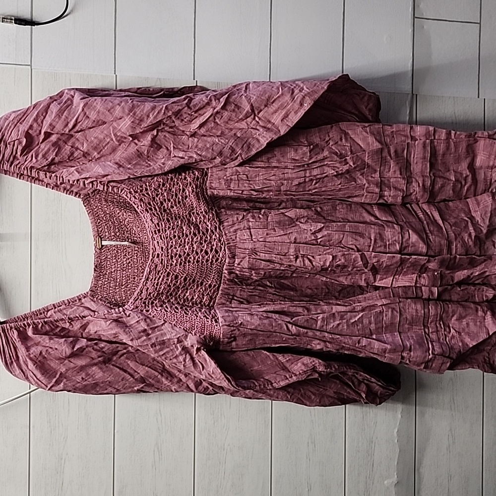 Free People Mauve Puff Sleeve Peasant Blouse